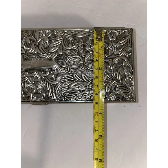 Godinger Silverplate Jewelry Box Floral Pattern W/ Lining Miror Hinged Vintage - Picture 7 of 9